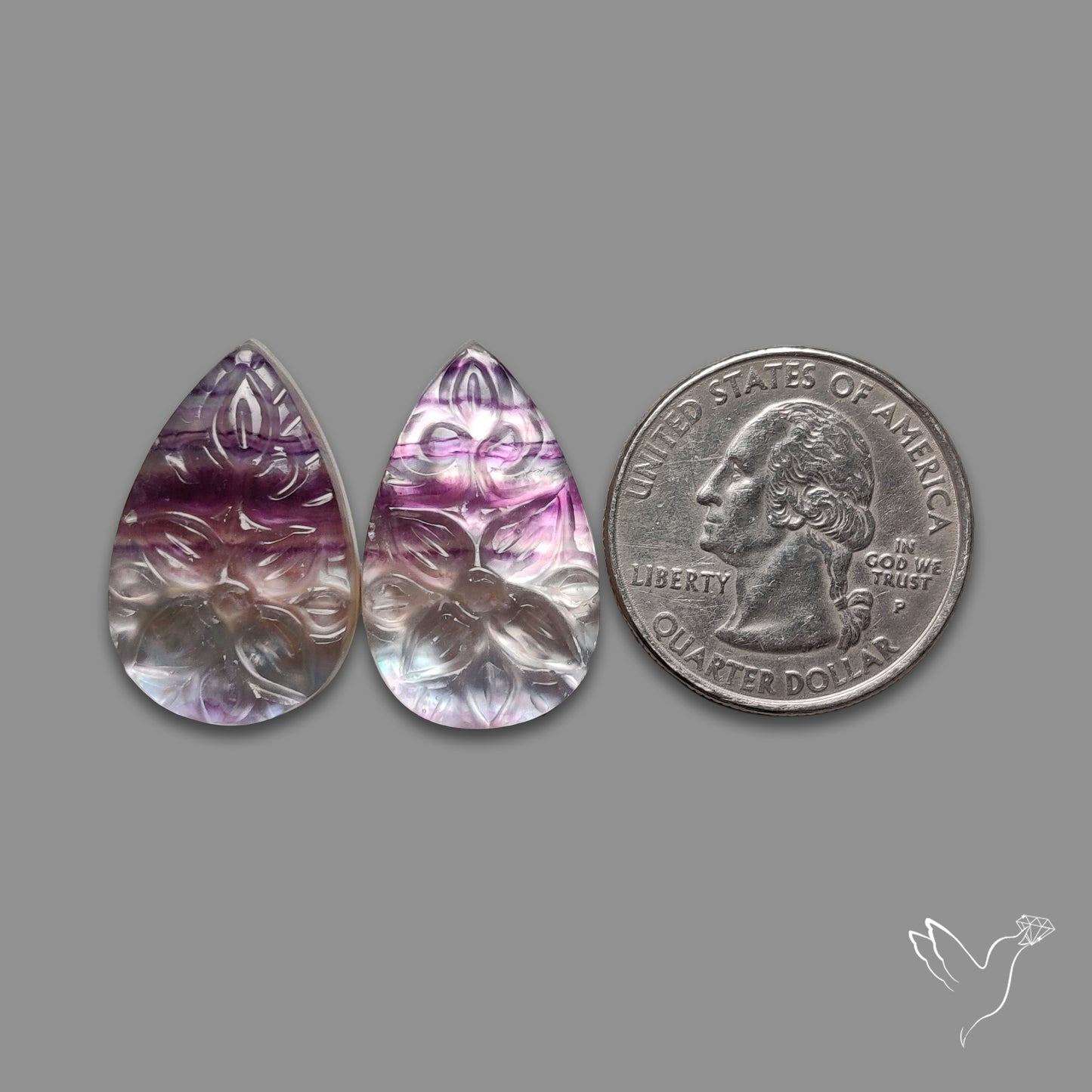 Mughal Carving Belgian Fluorite With Mother Of Pearl Doublets Pair