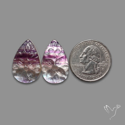 Mughal Carving Belgian Fluorite With Mother Of Pearl Doublets Pair