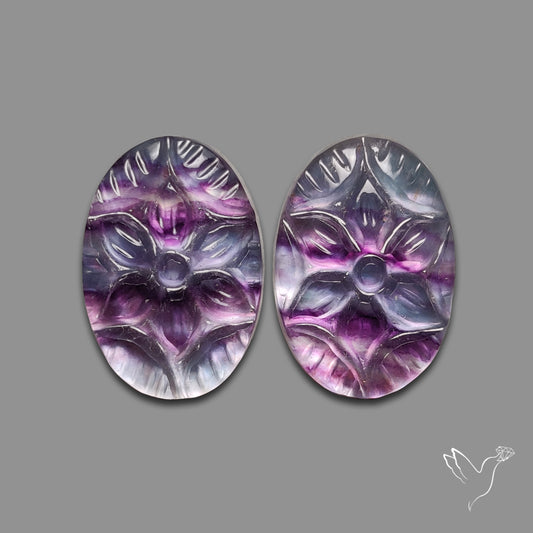 Mughal Carving Belgian Fluorite With Mother Of Pearl Doublets Pair
