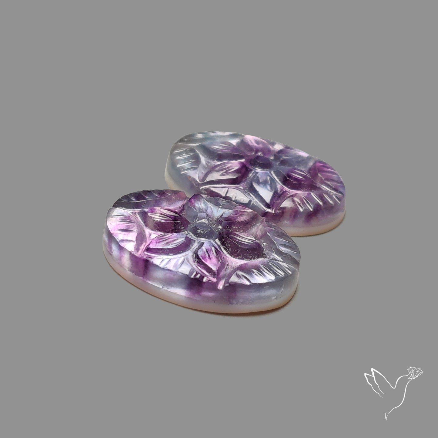 Mughal Carving Belgian Fluorite With Mother Of Pearl Doublets Pair
