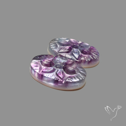 Mughal Carving Belgian Fluorite With Mother Of Pearl Doublets Pair