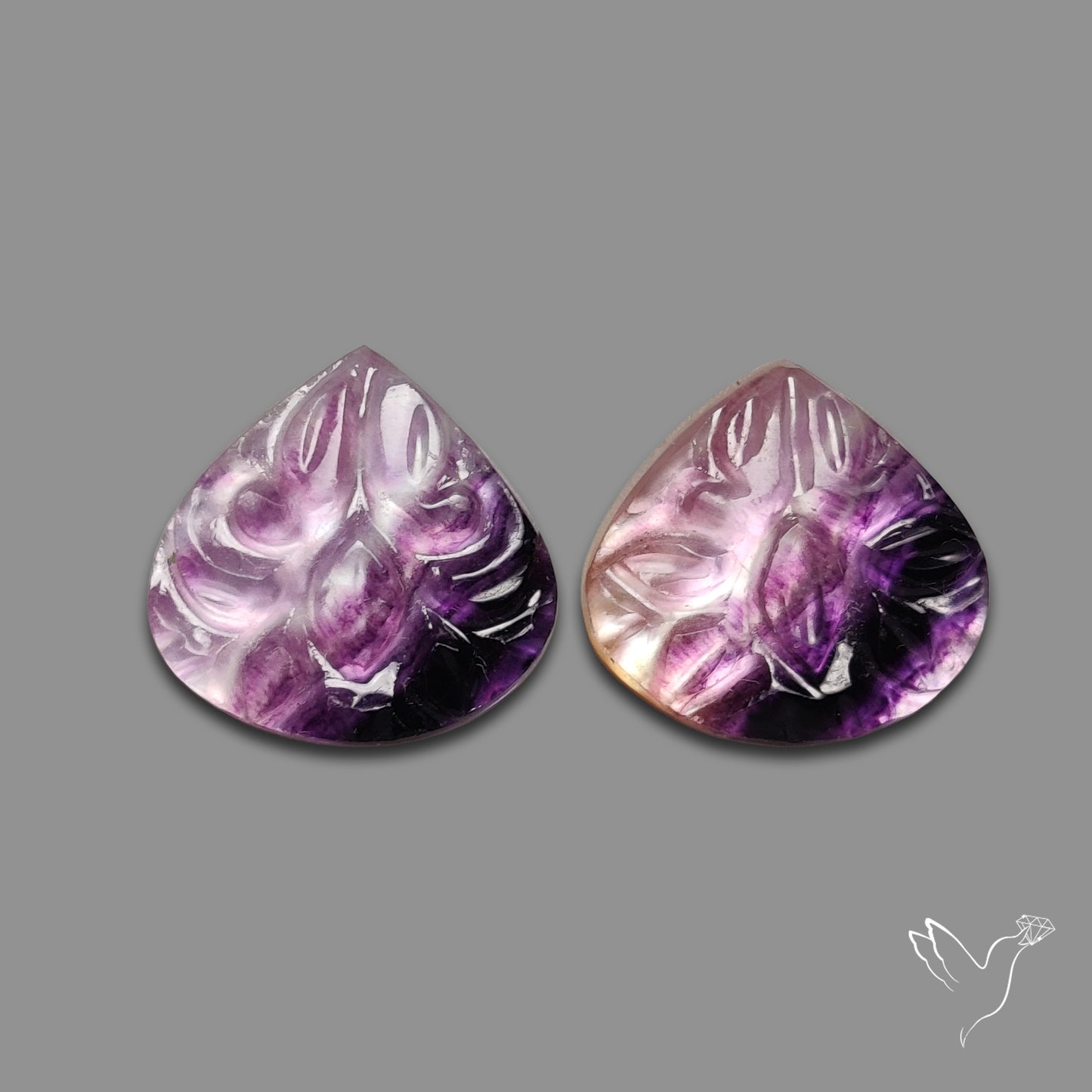 Mughal Carving Belgian Fluorite With Mother Of Pearl Doublets Pair