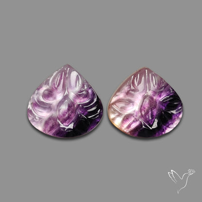 Mughal Carving Belgian Fluorite With Mother Of Pearl Doublets Pair