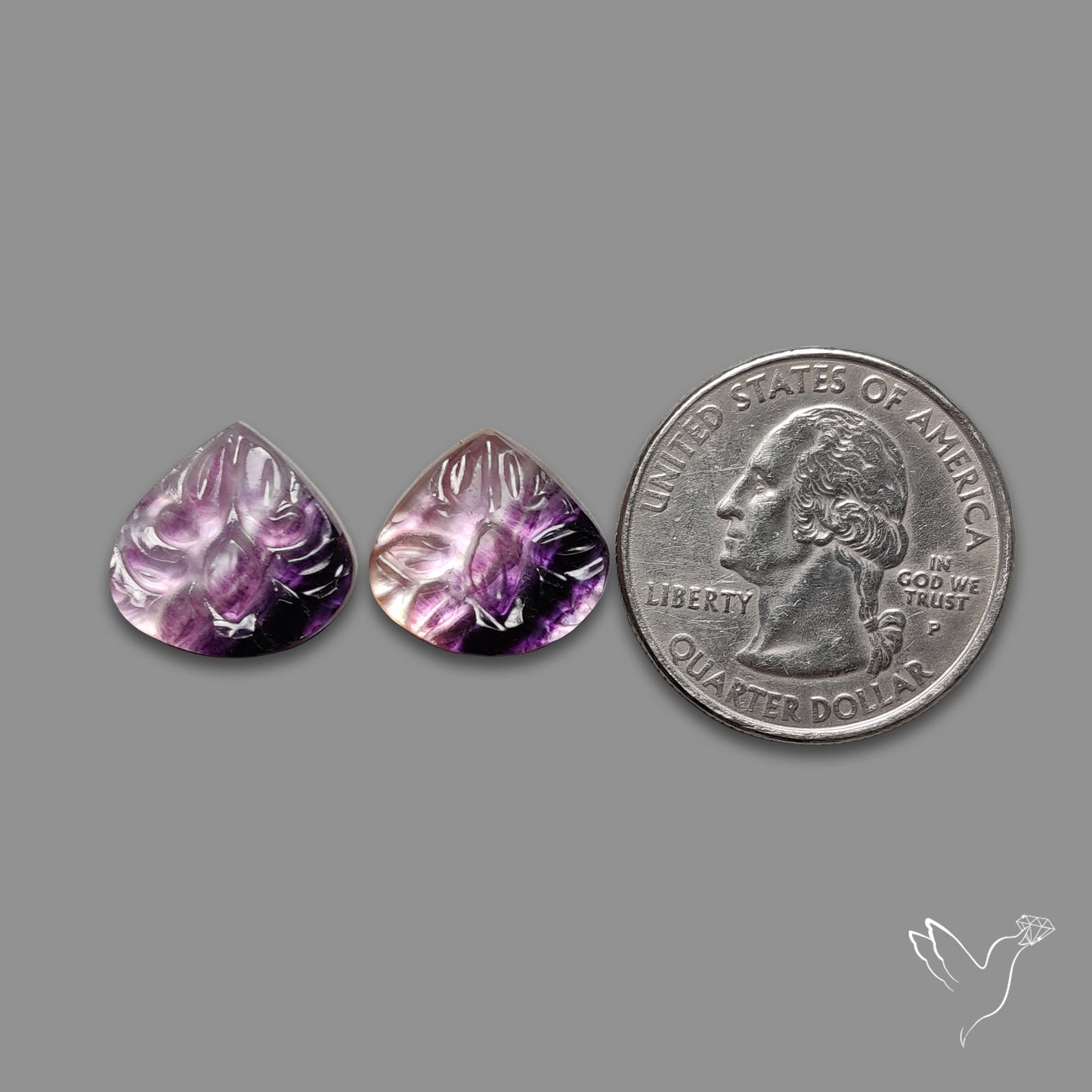 Mughal Carving Belgian Fluorite With Mother Of Pearl Doublets Pair