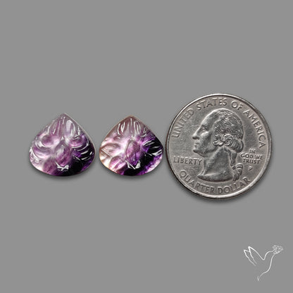 Mughal Carving Belgian Fluorite With Mother Of Pearl Doublets Pair