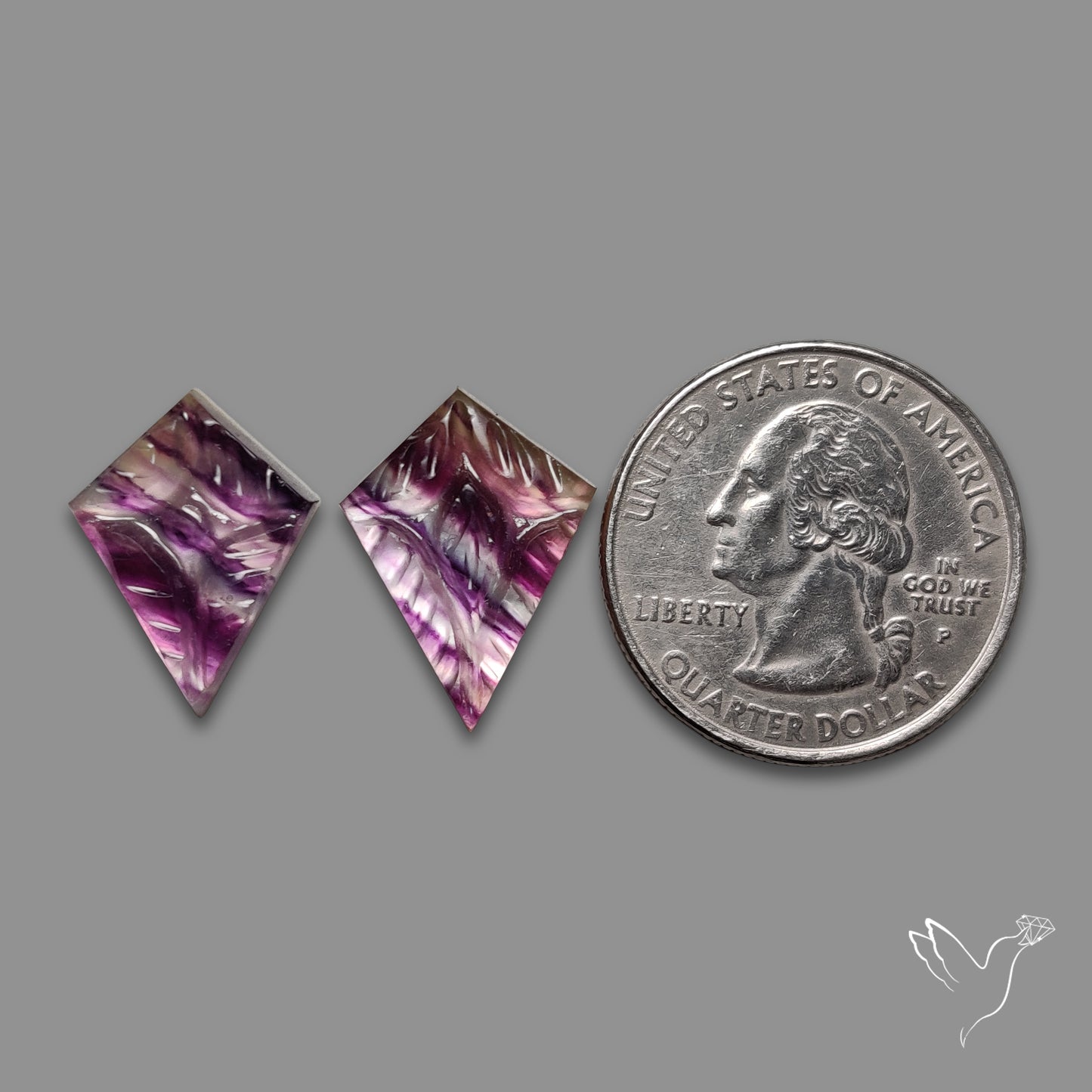 Mughal Carving Belgian Fluorite With Mother Of Pearl Doublets Pair