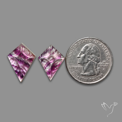 Mughal Carving Belgian Fluorite With Mother Of Pearl Doublets Pair