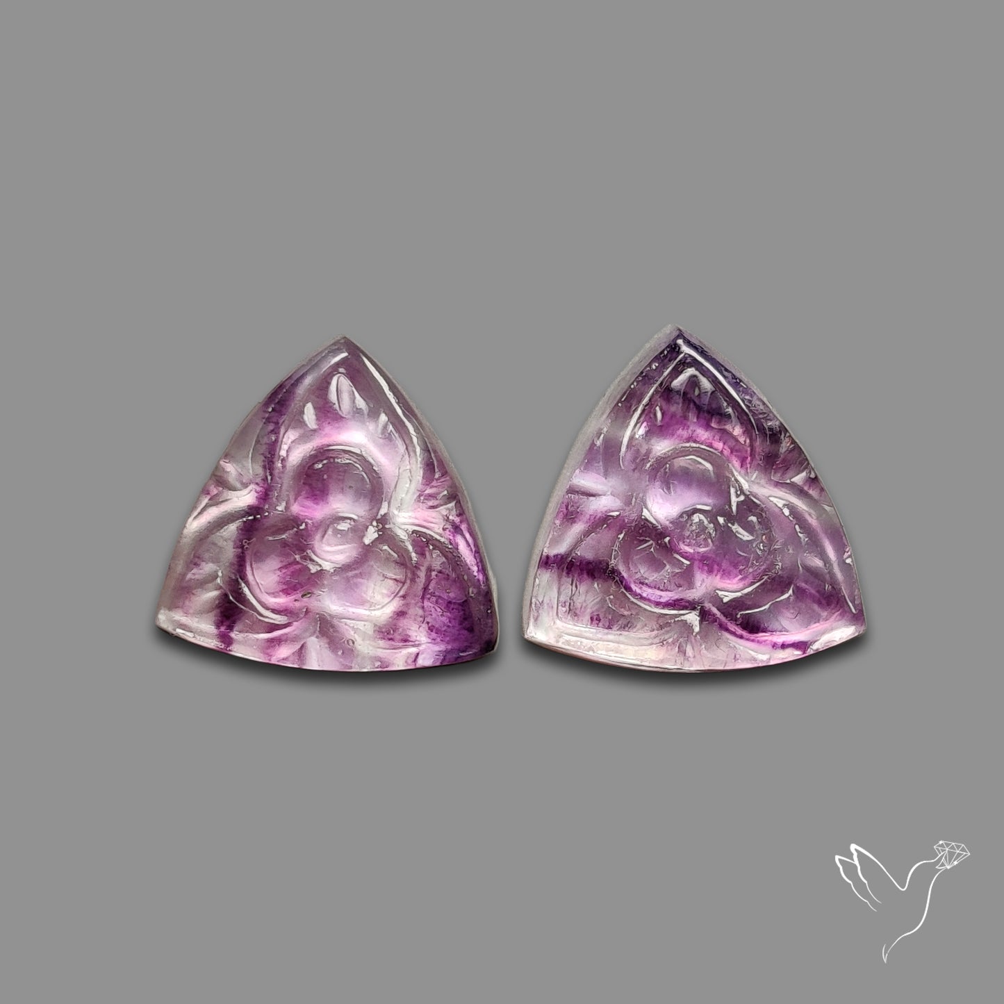 Mughal Carving Belgian Fluorite With Mother Of Pearl Doublets Pair