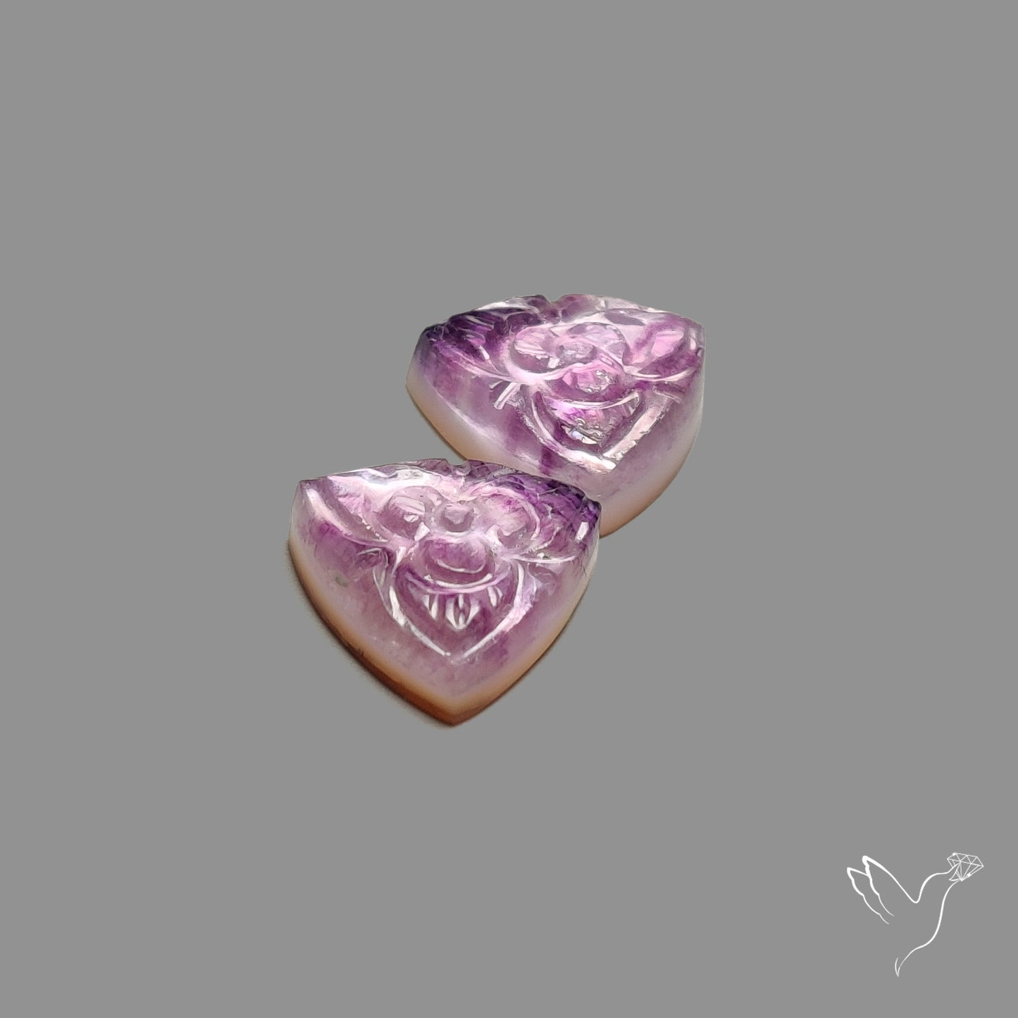 Mughal Carving Belgian Fluorite With Mother Of Pearl Doublets Pair