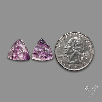 Mughal Carving Belgian Fluorite With Mother Of Pearl Doublets Pair