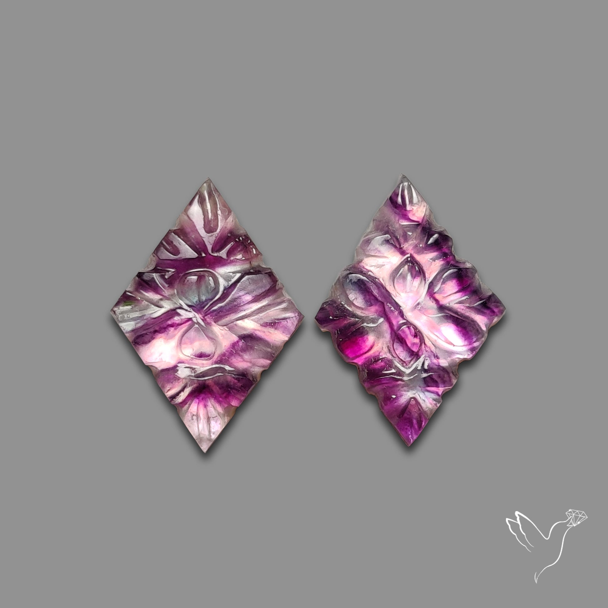 Mughal Carving Belgian Fluorite With Mother Of Pearl Doublets Pair