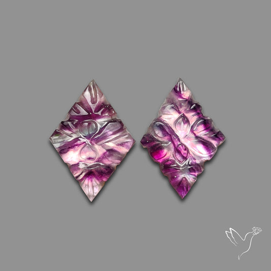 Mughal Carving Belgian Fluorite With Mother Of Pearl Doublets Pair