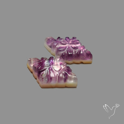 Mughal Carving Belgian Fluorite With Mother Of Pearl Doublets Pair