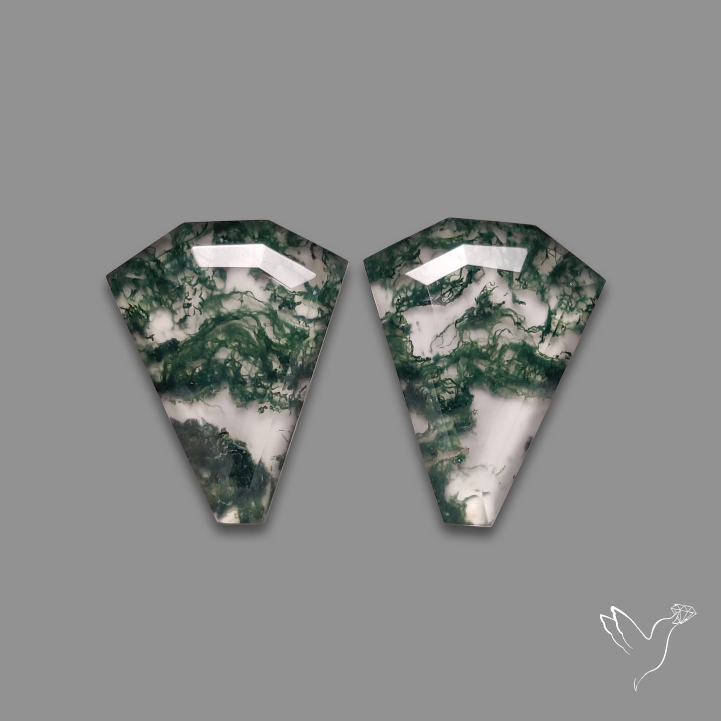 Step Cut Moss Agate Doublets Pair with Quartz