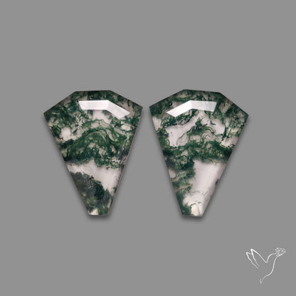 Step Cut Moss Agate Doublets Pair with Quartz