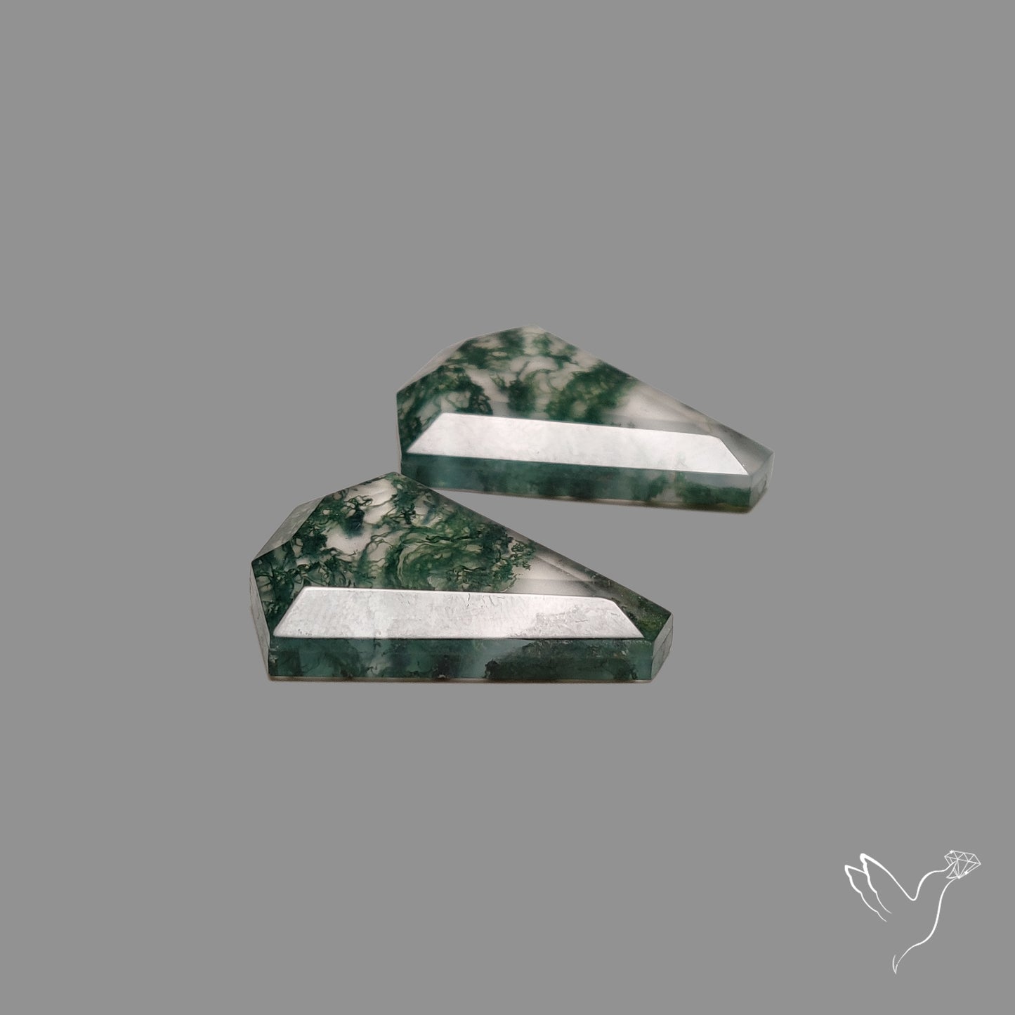 Step Cut Moss Agate Doublets Pair with Quartz