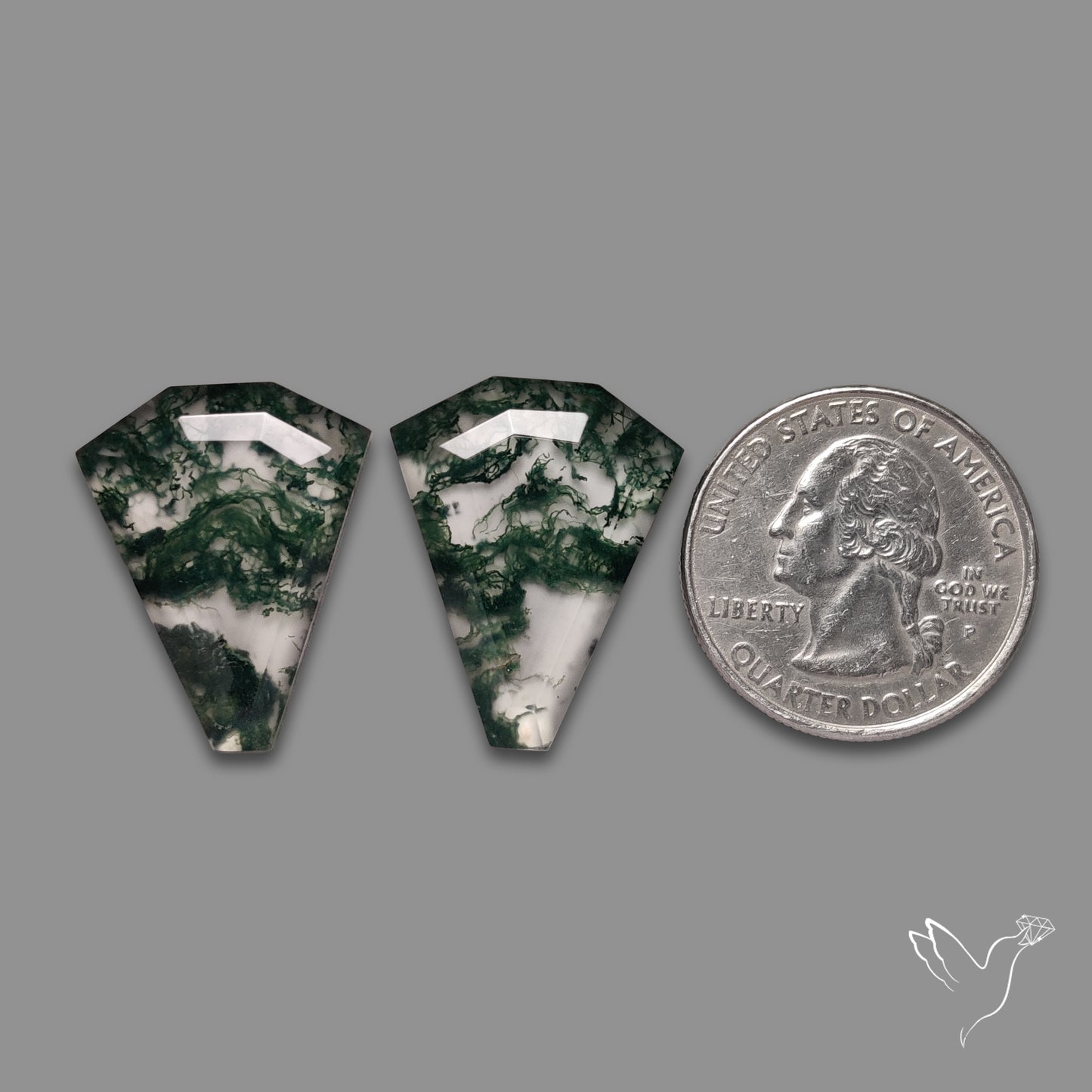 Step Cut Moss Agate Doublets Pair with Quartz