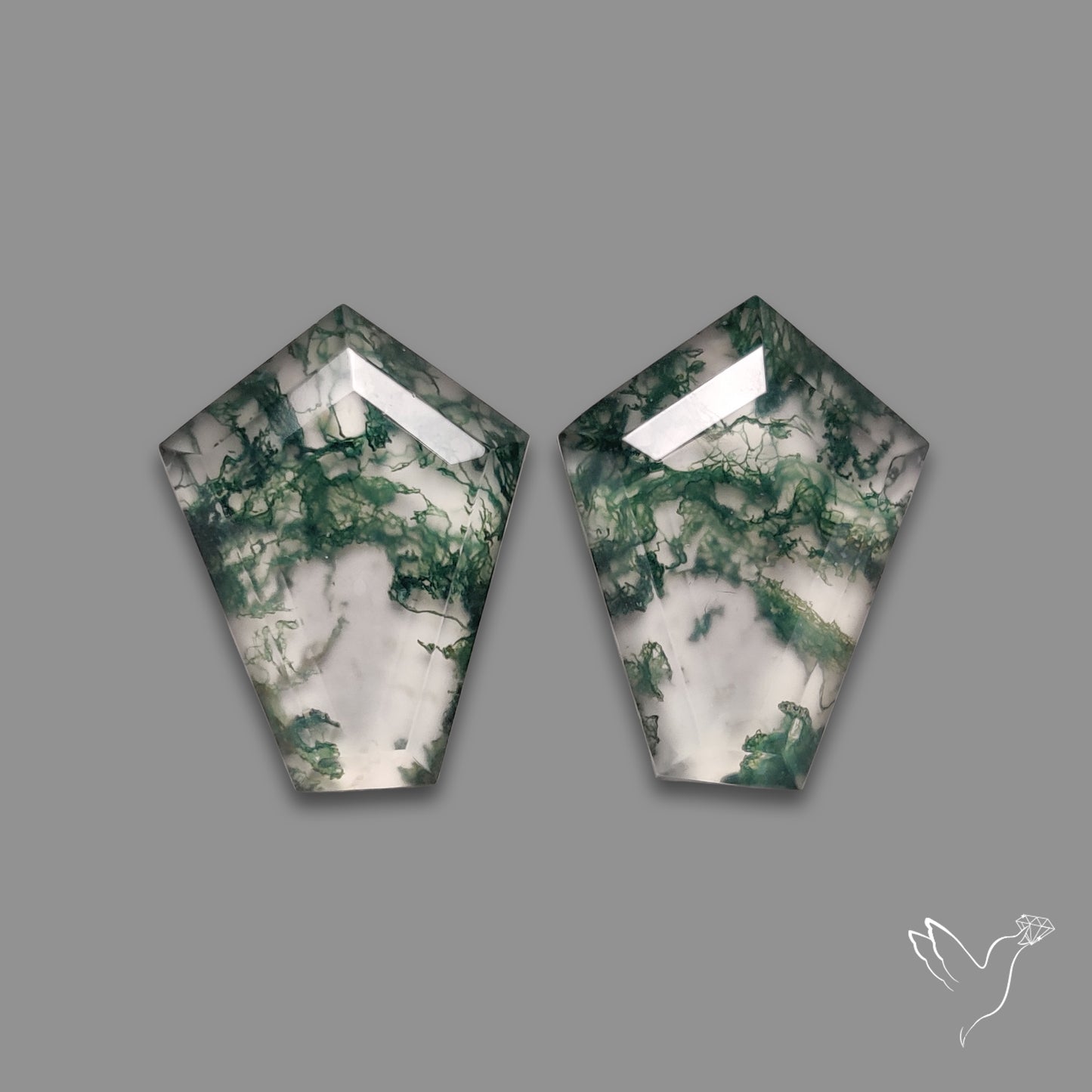 Step Cut Moss Agate Doublets Pair with Quartz