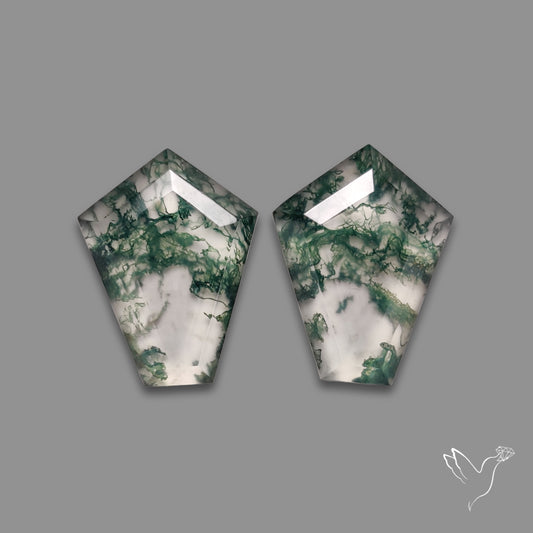 Step Cut Moss Agate Doublets Pair with Quartz
