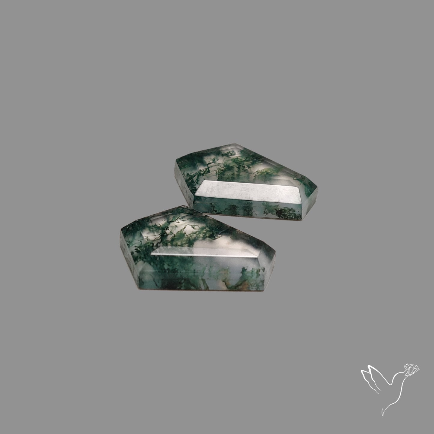 Step Cut Moss Agate Doublets Pair with Quartz