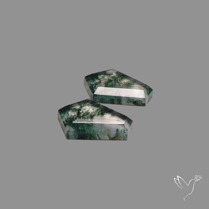 Step Cut Moss Agate Doublets Pair with Quartz