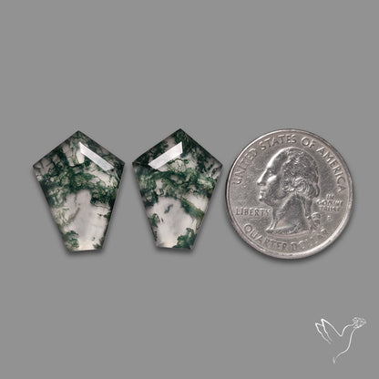 Step Cut Moss Agate Doublets Pair with Quartz