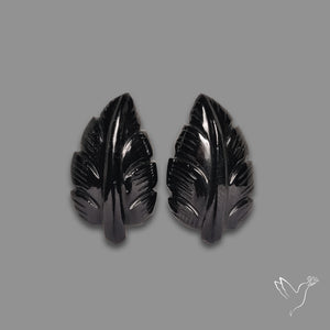 Black Spinel Leaf Carvings Pair