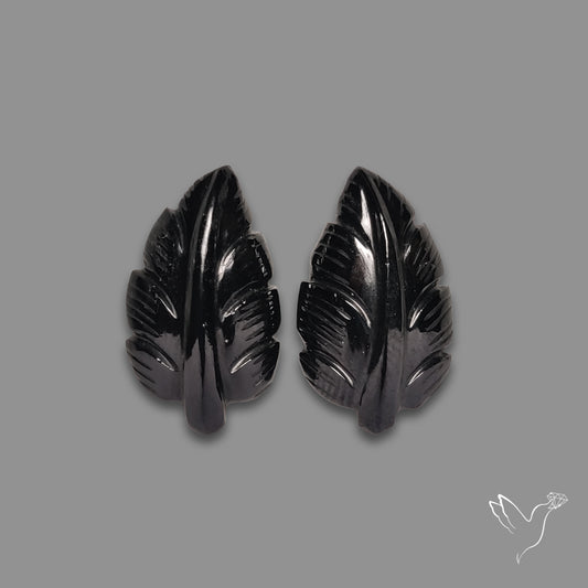 Black Spinel Leaf Carvings Pair