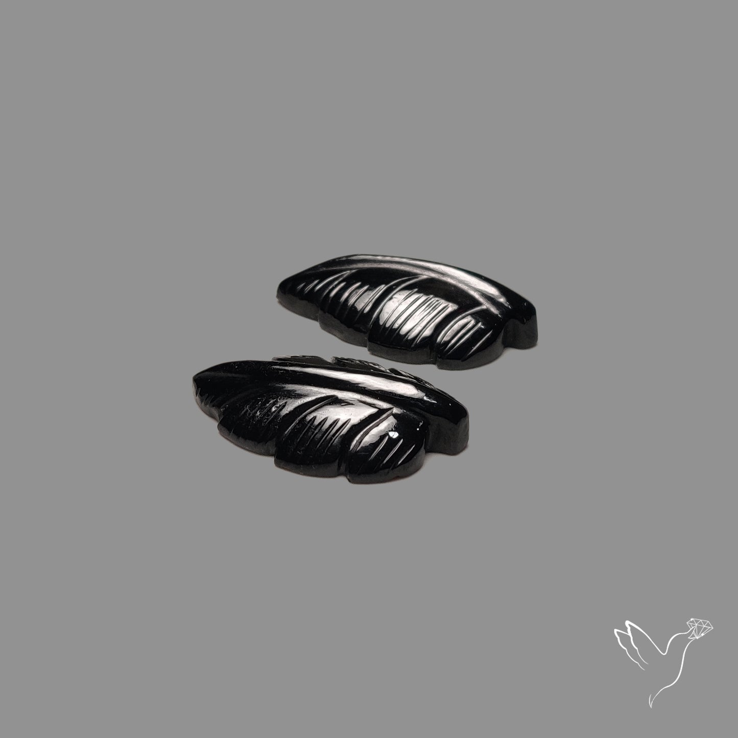 Black Spinel Leaf Carvings Pair