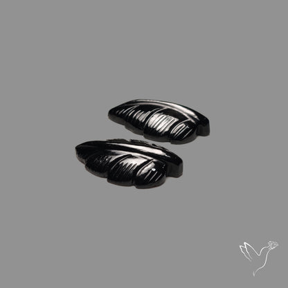 Black Spinel Leaf Carvings Pair