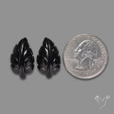 Black Spinel Leaf Carvings Pair