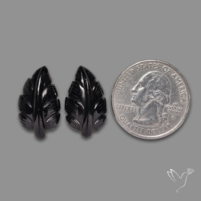 Black Spinel Leaf Carvings Pair