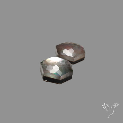 Honeycomb Tahitian Rainbow Mother Of Pearl Doublets Pair with Clear Quartz