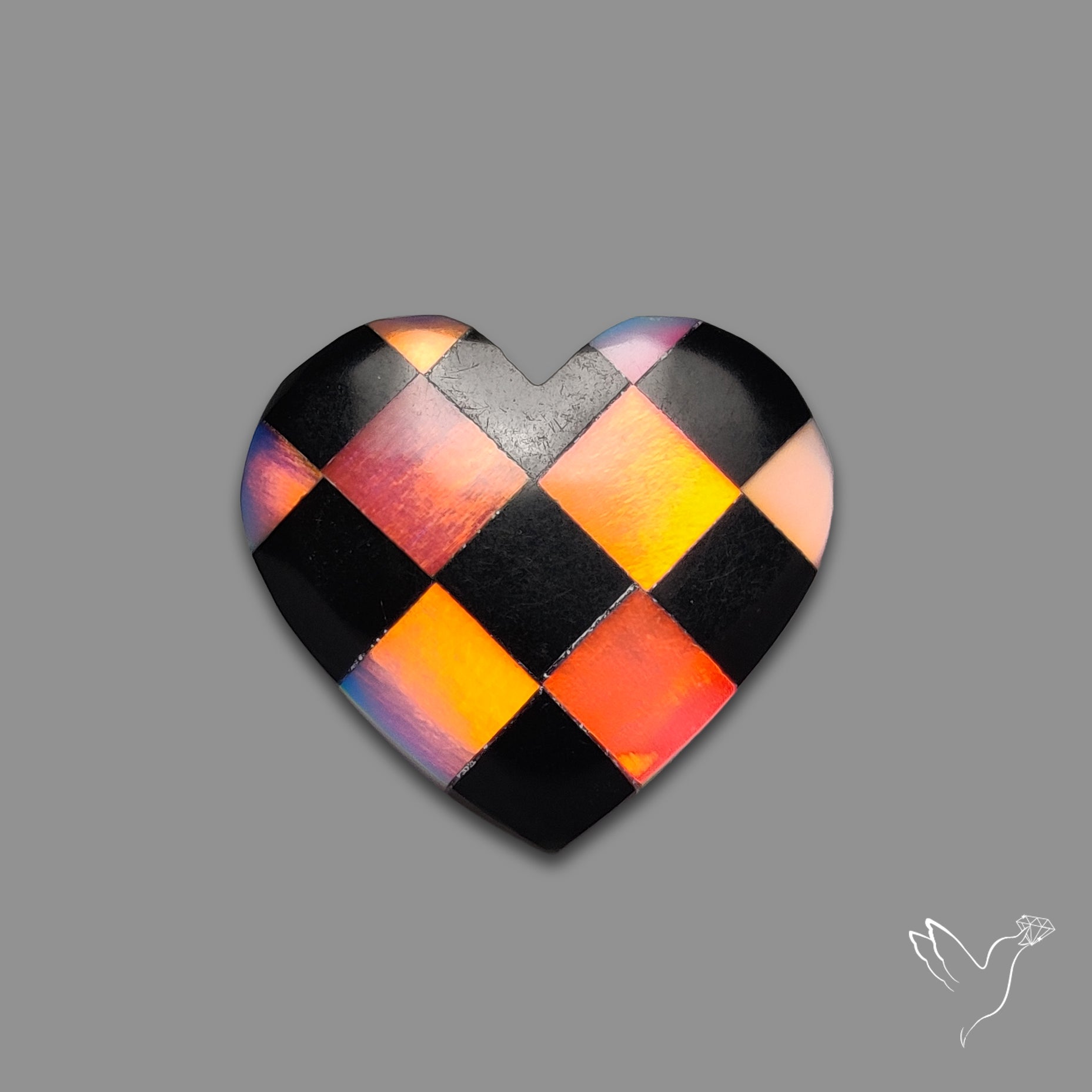 Intarcia Aurora Opal Inlay Black Onyx Heart