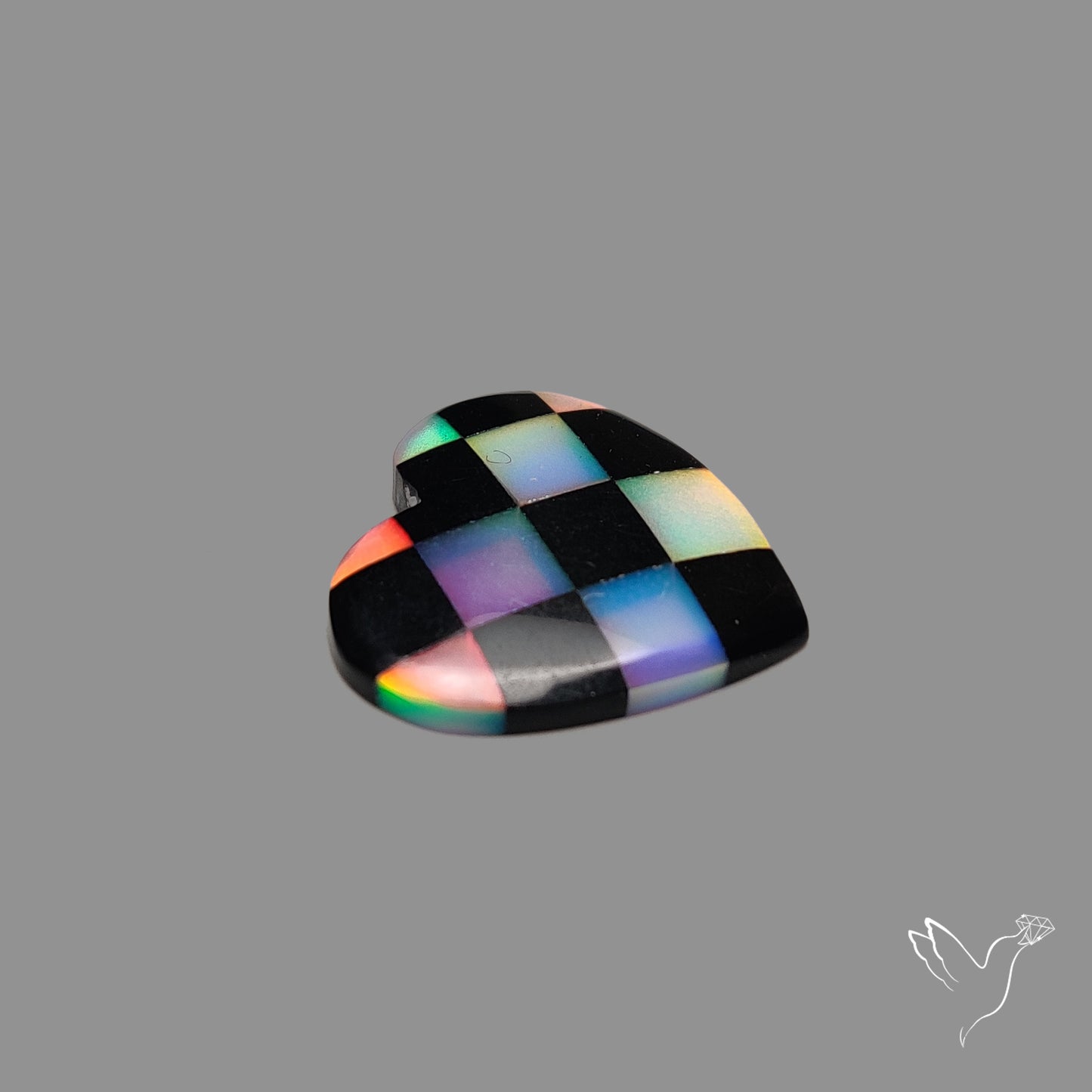 Intarcia Aurora Opal Inlay Black Onyx Heart