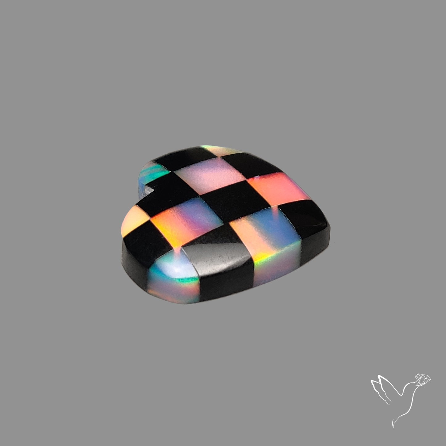 Intarcia Aurora Opal Inlay Black Onyx Heart