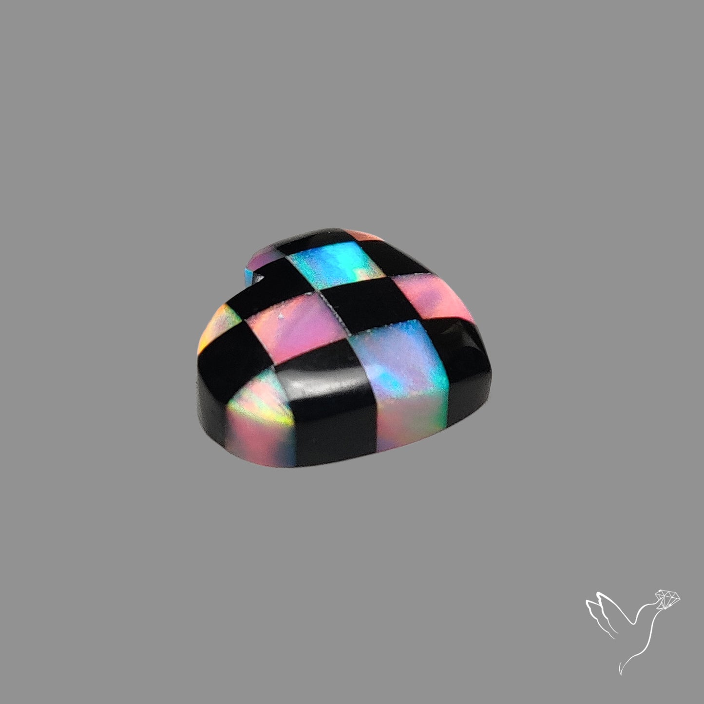 Intarcia Aurora Opal Inlay Black Onyx Heart