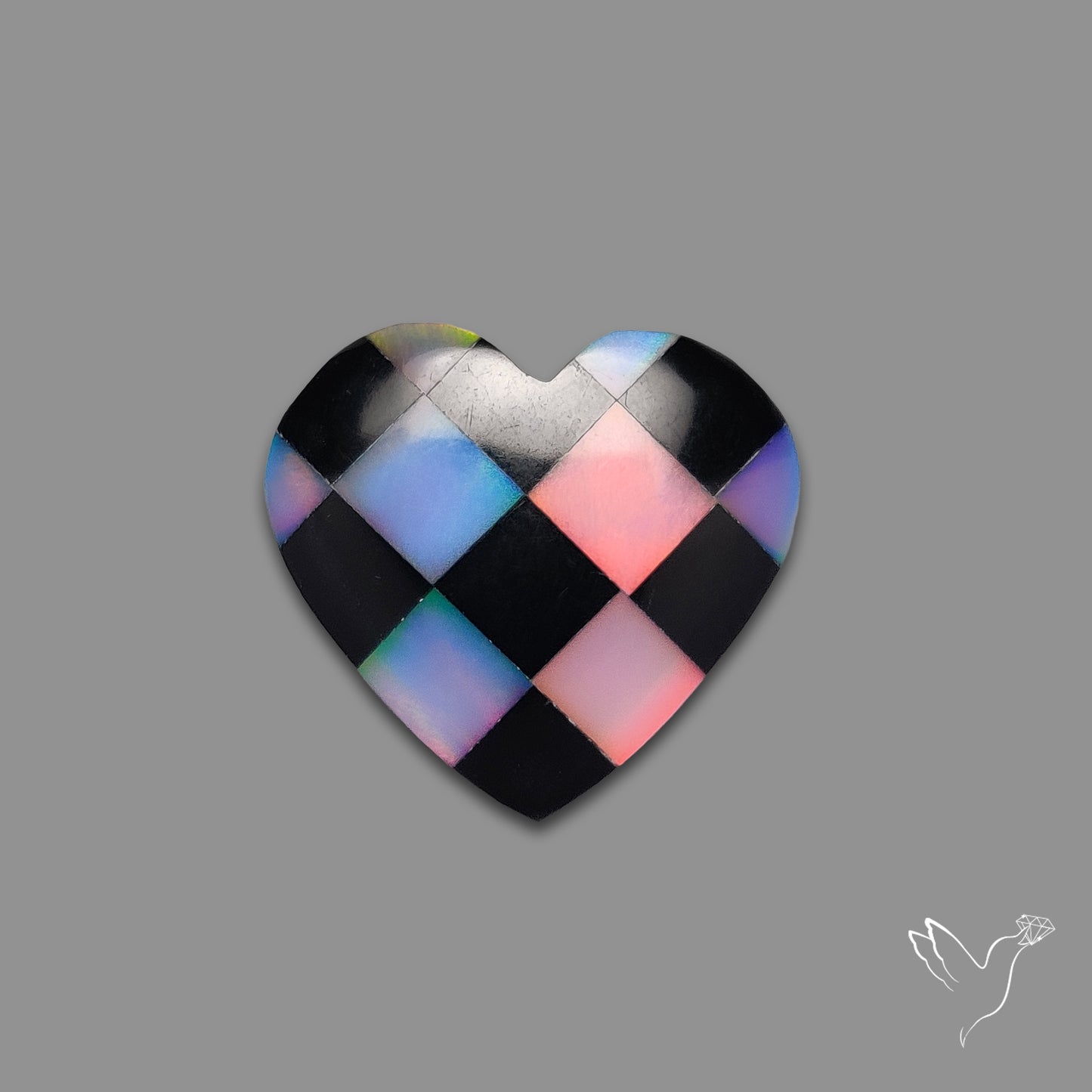 Intarcia Aurora Opal Inlay Black Onyx Heart