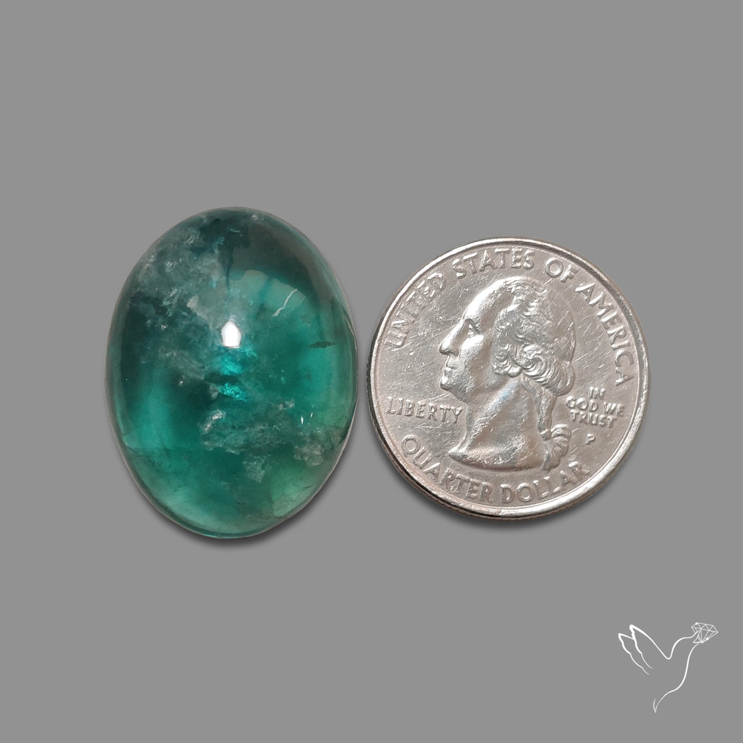 Deep Green Belgian Teal Fluorite Cabochon High Domed