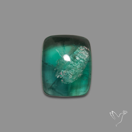Deep Green Belgian Teal Fluorite Cabochon High Domed