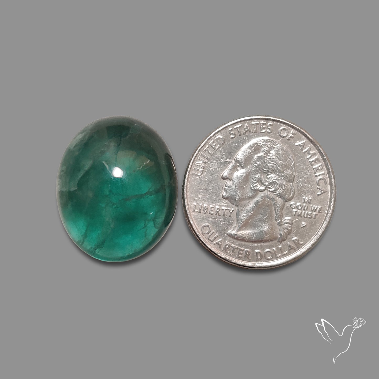 Deep Green Belgian Teal Fluorite Cabochon High Domed
