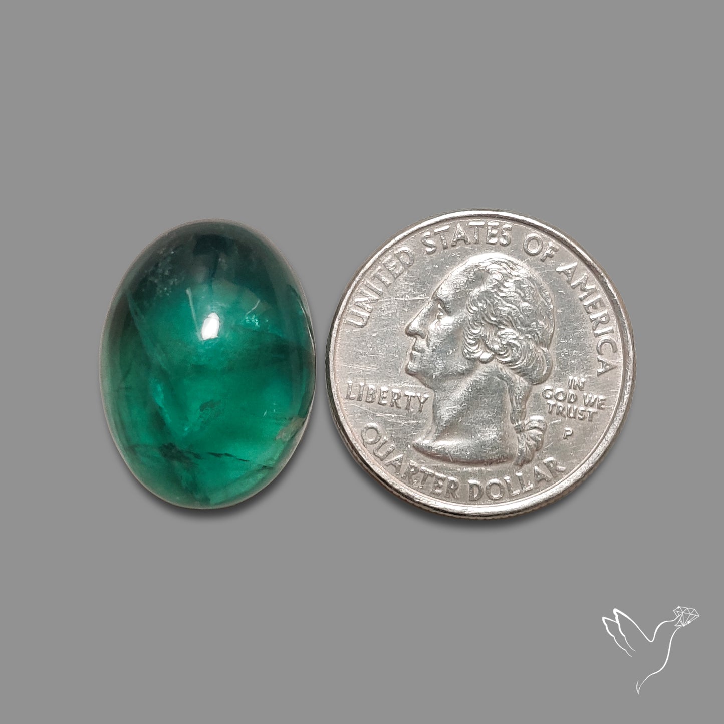 Deep Green Belgian Teal Fluorite Cabochon High Domed