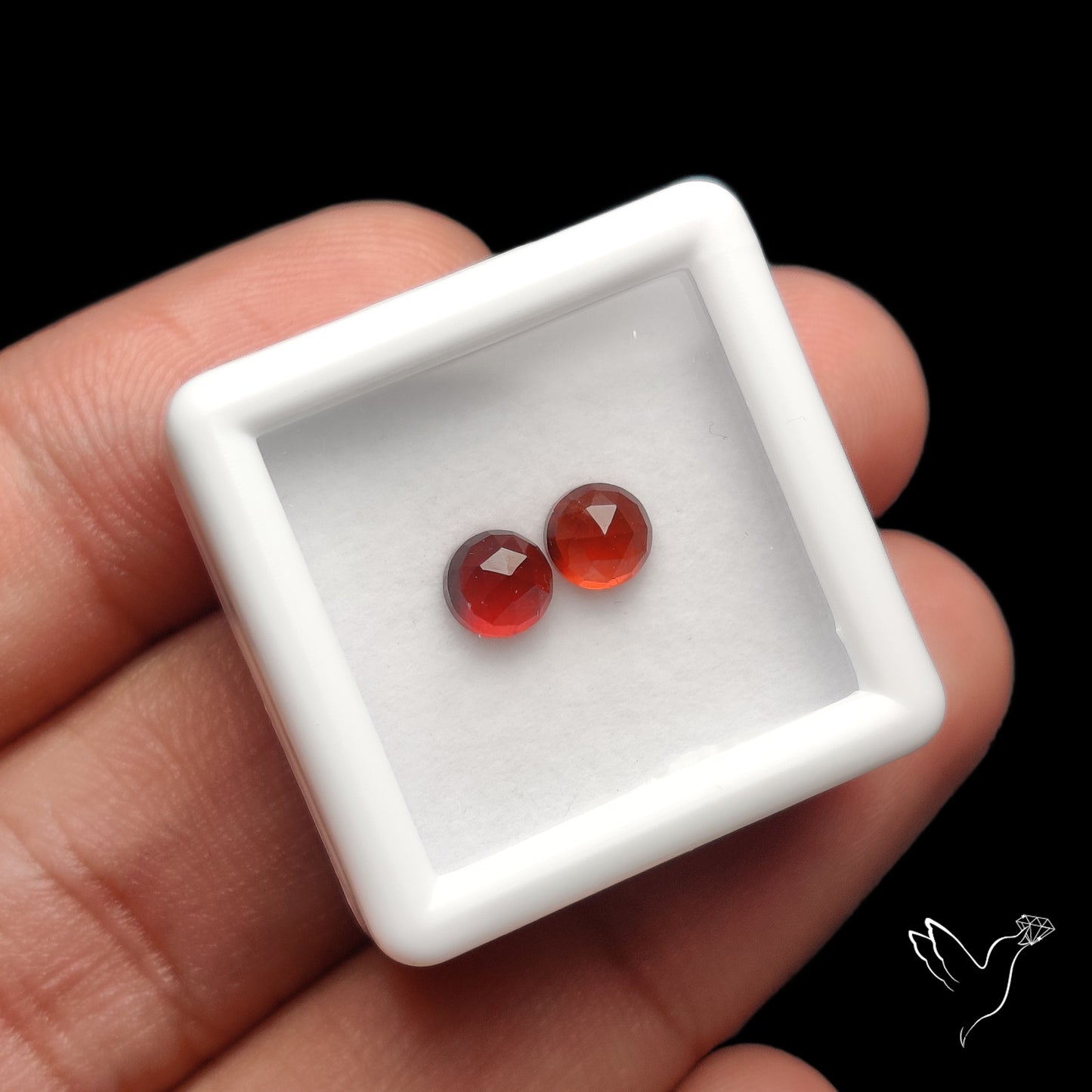 Rose Cut Hessonite Garnets Pair