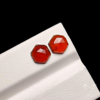 Rose Cut Hessonite Garnets Pair