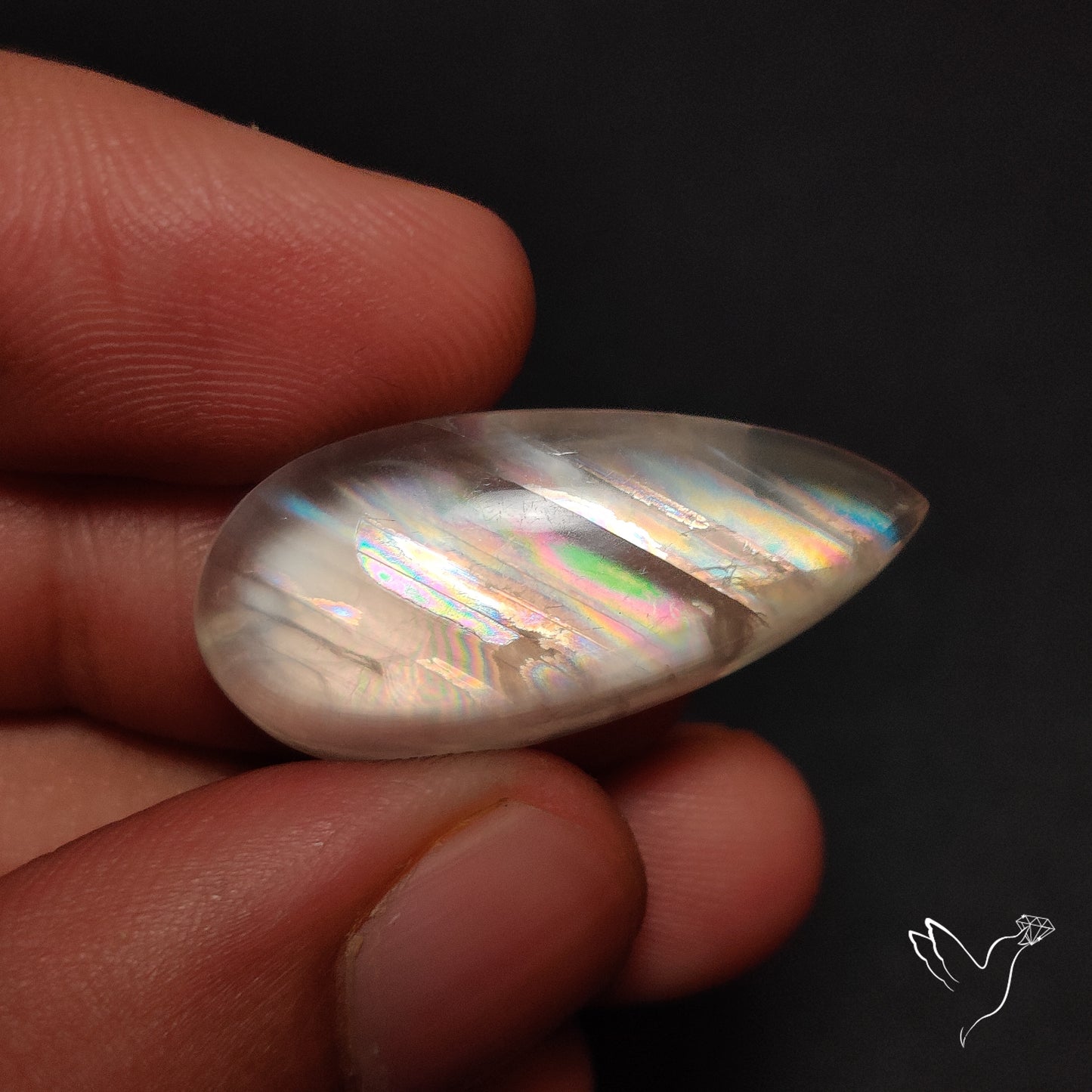 Rare Large Malawi Moonstone Cabochon Rainbow Fire Natural