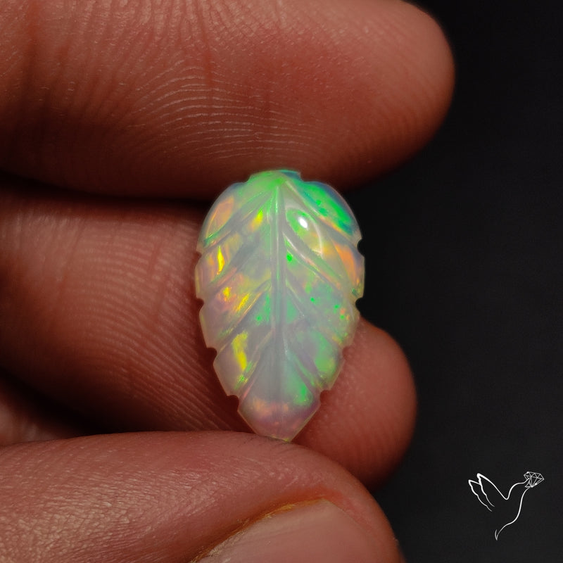 Ethiopian Welo Opal Leaf Carving Handcarved
