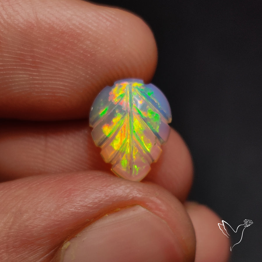 Ethiopian Welo Opal Leaf Carving Handcarved
