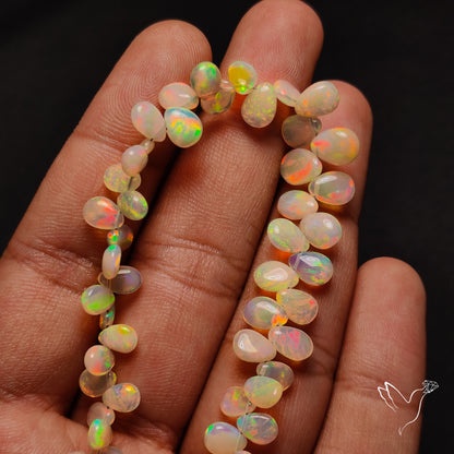 Ethiopian Opal Flat Drop Beads Plain Briolette Double Sided