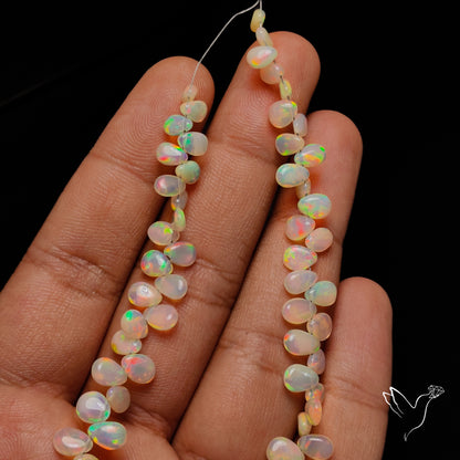 Ethiopian Opal Flat Drop Beads Plain Briolette Double Sided