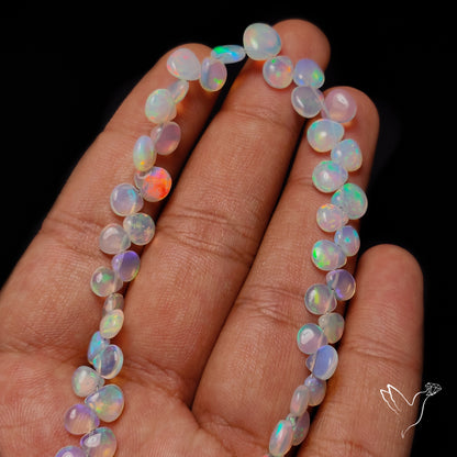 Ethiopian Opal Flat Drop Beads Plain Briolette Double Sided